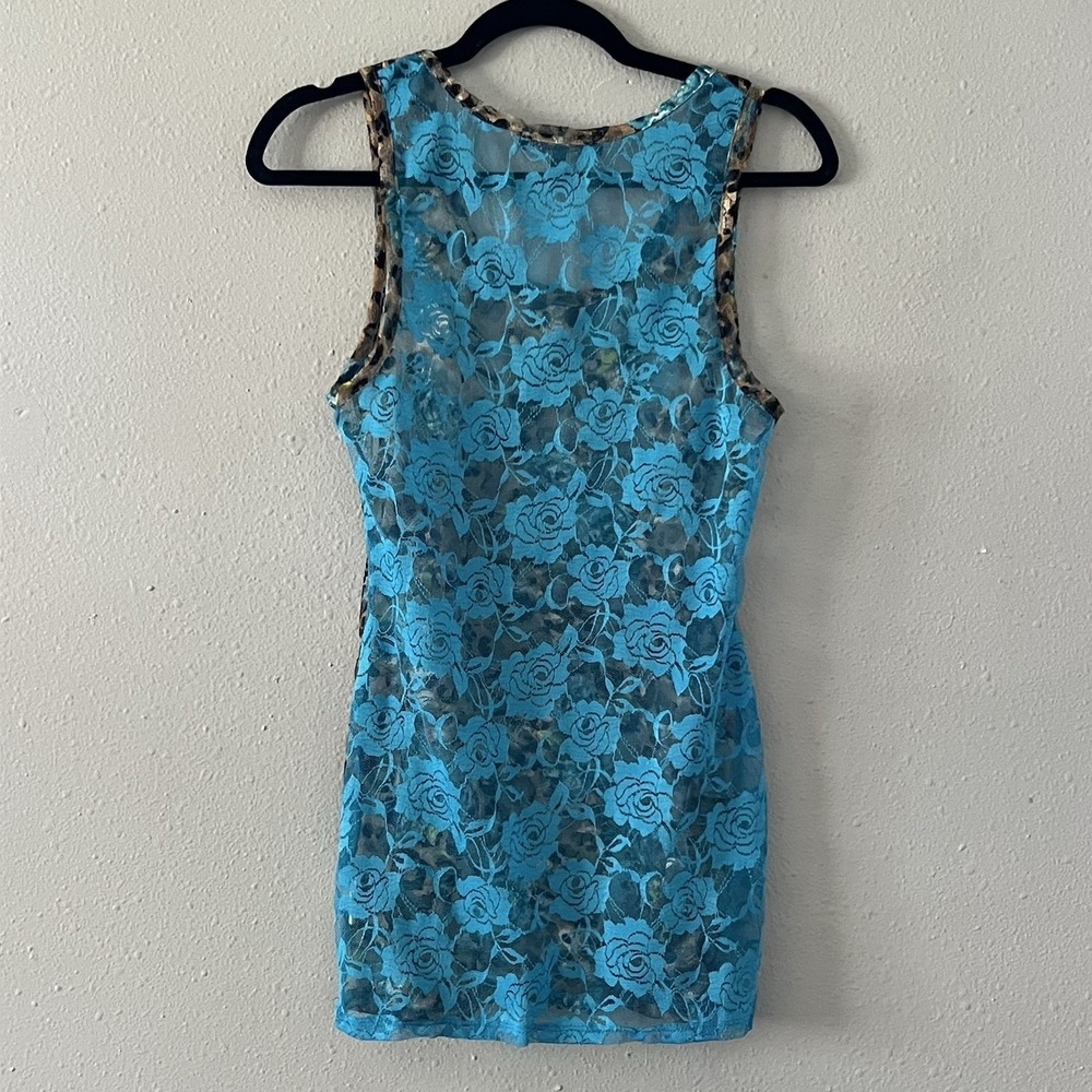Almost Famous Y2K Sheer Lace Tank Top Large Blue Floral Leopard Print‎ 2000s - Picture 3 of 6